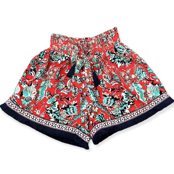 Bela & Nuni girls red floral shorts with fringe bottoms - Picture 2 of 11